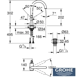 Grohe - Grohe Atrio Yüksek Lavabo Bataryası (L-Boy), Saten Çelik
