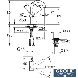 Grohe - Grohe Atrio Lavabo Bataryası (M-Boy), Saten Grafit