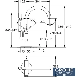 Grohe - Grohe Atrio Tek Yerden Küvet Bataryası (Sıva Üstü Grubu), Saten Çelik - 24368MS0