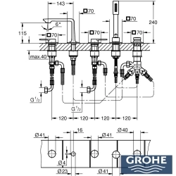 Grohe - Grohe Allure 5 Delikli Ankastre Küvet Bataryası, Saten Çelik - 25221MS1