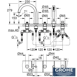 Grohe - Grohe Atrio Private Collection 5 Delikli Ankastre Küvet Bataryası (Sıva Üstü Grubu), Saten Grafit - 25224MG0