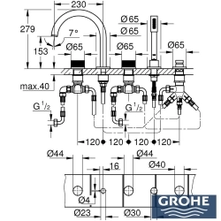 Grohe - Grohe Atrio Private Collection 5 Delikli Ankastre Küvet Bataryası (Sıva Üstü Grubu), Saten Çelik - 25226MS0