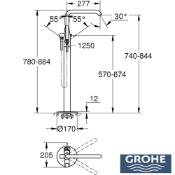 Grohe - Grohe Essence Yerden Küvet Bataryası (Sıva Üstü Grubu), İşlenmiş Krom - 25248PF1