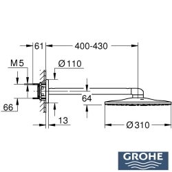 Grohe - Grohe Rainshower SmartActive 310 Tepe Duşu Seti, 31 cm, 2 Akışlı, Saten Çelik