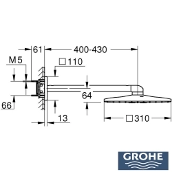 Grohe - Grohe Rainshower SmartActive 310 Cube Tepe Duşu Seti, 31 cm, 2 Akışlı, Saten Çelik