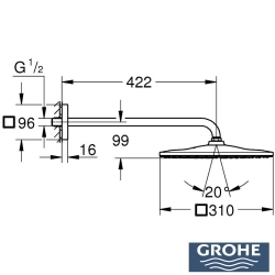 Grohe - Grohe Rainshower Mono 310 Cube Tepe Duşu Seti, 31 cm, Tek Akışlı, Saten Çelik