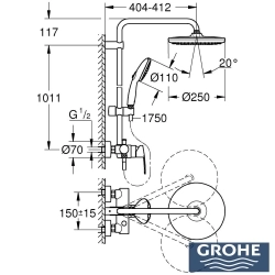 Grohe - Grohe Tempesta System 250 Duvara Monte Duş Bataryalı Duş Kolonu, Mat Siyah