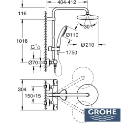 Grohe - Grohe Tempesta System 210 Duvara Monte Termostatik Duş Bataryalı Duş Kolonu, Mat Siyah