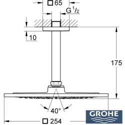 Grohe - Grohe Rainshower Aqua Tavandan Tepe Duşu Seti, Tek Fonksiyonlu, 142 mm, Saten Çelik