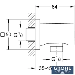 Grohe - Grohe Rainshower Duş Cıkış Dirseği (Kare Rozet), Mat Siyah