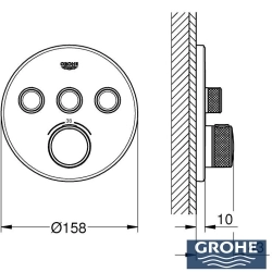 Grohe - Grohe Grohtherm SmartControl Ankastre Termostatik Banyo/Duş Bataryası (Sıva Üstü Grubu), 3 Yollu, Mat Siyah