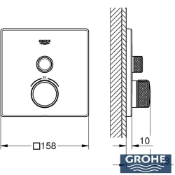 Grohe - Grohe Grohtherm SmartControl Akış Kontrollü Ankastre Termostatik Duş Bataryası (Tek Yollu, Sıva Üstü Grubu), Saten Çelik - 29123MS0