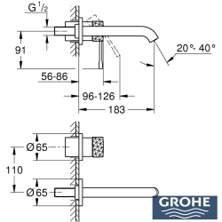 Grohe - Grohe Essence New Duvardan Ankastre Lavabo Bataryası (Sıva Üstü Grubu), İşlenmiş Fırçalı Bakır