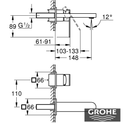 Grohe - Grohe Plus Ankastre Lavabo Bataryası, (Sıva Üstü Grubu) M-Boy, Fırçalı Altın
