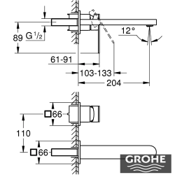 Grohe - Grohe Plus Ankastre Lavabo Bataryası, Fırçalı Bakır (Sıva Üstü Grubu)