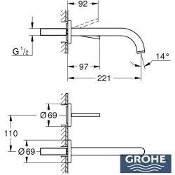 Grohe - Grohe Atrio 2 Delikli Ankastre Lavabo Bataryası, (Sıva Üstü Grubu), Saten Grafit