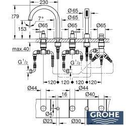 Grohe - Grohe Atrio 5 Delikli Ankastre Küvet Bataryası (Sıva Üstü Grubu), Hayalet Siyah - 29407KF0