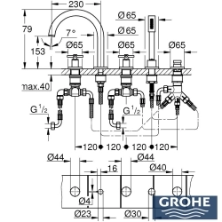 Grohe - Grohe Atrio 5 Delikli Ankastre Küvet Bataryası (Sıva Üstü Grubu), Hayalet Siyah - 29408KF0