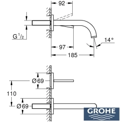 Grohe - Grohe Atrio 2 Delikli Ankastre Lavabo Bataryası, (Sıva Üstü Grubu), Saten Çelik