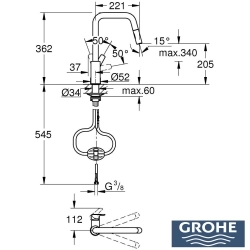 Grohe - Grohe Eurosmart Kuğu Borulu Eviye Bataryası, Fırçalı Altın