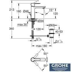 Grohe - Grohe Lineare Sifon Kumandalı Lavabo Bataryası, Fırçalı Bakır