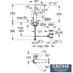 Grohe - Grohe Allure Lavabo Bataryası, Sifon Kumandalı, Hayalet Siyah