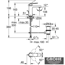 Grohe - Grohe Plus Sifon Kumandalı Lavabo Bataryası, Fırçalı Sert Grafit