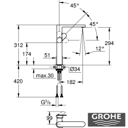 Grohe - Grohe Plus Tezgah Üstü Lavabo Bataryası, Fırçalı Altın