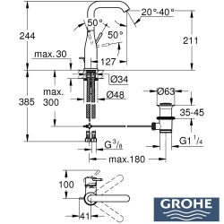Grohe - Grohe Essence New Yüksek Lavabo Bataryası, Sifon Kumandalı, Mat Siyah
