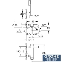 Grohe - Grohe Essence New Banyo Bataryalı Duş Sistemi, Mat Siyah