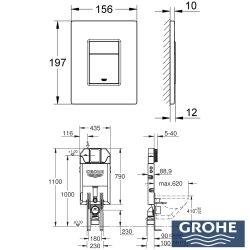 Grohe - Grohe Uniset Gömme Rezervuar, İnce (Mat Siyah Kumanda Paneli ve Mat Siyah Stop Valf Dahil)