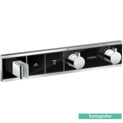 Hansgrohe - Hansgrohe RainSelect Ankastre Termostatik Banyo Bataryası, 2 Çıkışlı, Siyah/Krom (Sıva Üstü Grubu)