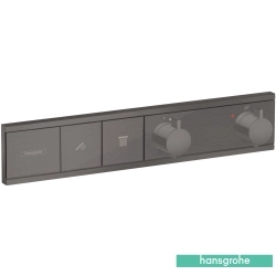 Hansgrohe - Hansgrohe RainSelect Ankastre Termostatik Banyo Bataryası, 2 Çıkışlı, Mat Siyah Krom (Sıva Üstü Grubu)
