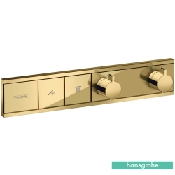 Hansgrohe - Hansgrohe RainSelect Ankastre Termostatik Banyo Bataryası, 2 Çıkışlı, Parlak Altın (Sıva Üstü Grubu)