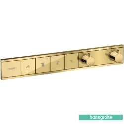 Hansgrohe - Hansgrohe RainSelect Ankastre Termostatik Banyo Bataryası, 4 Çıkışlı, Parlak Altın (Sıva Üstü Grubu)