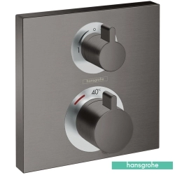 Hansgrohe - Hansgrohe Ecostat Square Ankastre Termostatik Banyo Bataryası, 2 Çıkışlı, Mat Siyah Krom (Sıva Üstü Grubu)