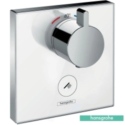 Hansgrohe - Hansgrohe ShowerSelect Glass Ankastre Termostatik Duş Bataryası, Beyaz/Krom (Sıva Üstü Grubu)