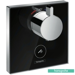 Hansgrohe - Hansgrohe ShowerSelect Glass Ankastre Termostatik Duş Bataryası, Siyah/Krom (Sıva Üstü Grubu)