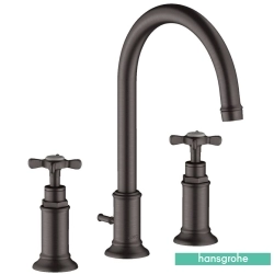 Hansgrohe - Hansgrohe Axor Montreux 3 Delikli Lavabo Bataryası, Sifon Kumandalı, Mat Siyah Krom