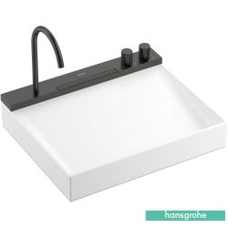 Hansgrohe - Hansgrohe Avalegra AquaUnit 580/475 Entegre Batarya Banklı Tezgah Üstü Lavabo, 58 cm (Mat Siyah Krom Entegre Lavabo Bataryası ve Duş Spreyi Dahil)