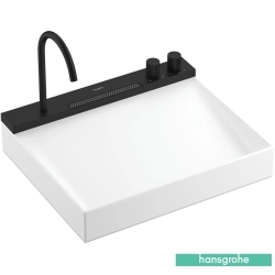 Hansgrohe - Hansgrohe Avalegra AquaUnit 580/475 Entegre Batarya Banklı Tezgah Üstü Lavabo, 58 cm (Satin Siyah Entegre Lavabo Bataryası ve Duş Spreyi Dahil)