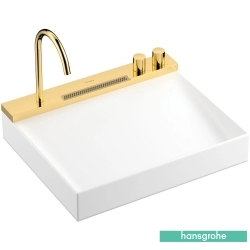 Hansgrohe - Hansgrohe Avalegra AquaUnit 580/475 Entegre Batarya Banklı Tezgah Üstü Lavabo, 58 cm (Parlak Altın Entegre Lavabo Bataryası ve Duş Spreyi Dahil)