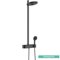 Hansgrohe - Hansgrohe Pulsify S 260 2 Jet Termostatik Banyo Bataryalı Duş Kolonu, Satin Siyah (Yuvarlak Tepe Duşlu)