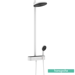 Hansgrohe - Hansgrohe Pulsify S 260 2 Jet Termostatik Banyo Bataryalı Duş Kolonu, Satin Beyaz (Yuvarlak Tepe Duşlu)