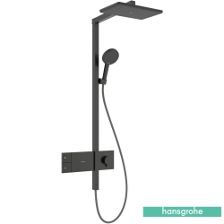 Hansgrohe - Hansgrohe Raindance Alive Q 210 1 Jet Termostatik Banyo Bataryalı Duş Kolonu, EcoSmart Özellikli, Mat Siyah Krom (Dikdörtgen Tepe Duşlu)
