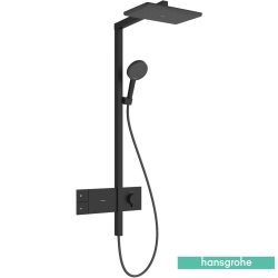 Hansgrohe - Hansgrohe Raindance Alive Q 210 1 Jet Termostatik Banyo Bataryalı Duş Kolonu, EcoSmart Özellikli, Satin Siyah (Dikdörtgen Tepe Duşlu)