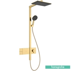 Hansgrohe - Hansgrohe Raindance Alive Q 210 1 Jet Termostatik Banyo Bataryalı Duş Kolonu, EcoSmart Özellikli, Parlak Altın (Dikdörtgen Tepe Duşlu)