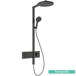 Hansgrohe - Hansgrohe Raindance Alive S 300 1 Jet Termostatik Banyo Bataryalı Duş Kolonu, EcoSmart Özellikli, Mat Siyah Krom (Yuvarlak Tepe Duşlu)