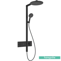 Hansgrohe - Hansgrohe Raindance Alive S 300 1 Jet Termostatik Banyo Bataryalı Duş Kolonu, EcoSmart Özellikli, Satin Siyah (Yuvarlak Tepe Duşlu)