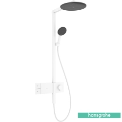 Hansgrohe - Hansgrohe Raindance Alive S 300 1 Jet Termostatik Banyo Bataryalı Duş Kolonu, EcoSmart Özellikli, Satin Beyaz (Yuvarlak Tepe Duşlu)